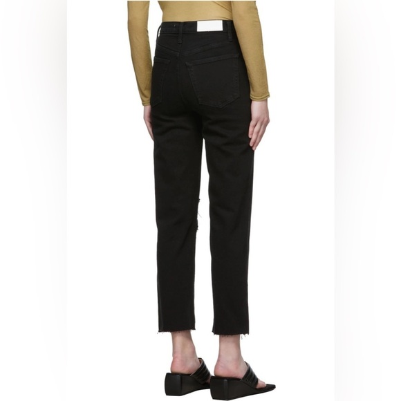 RE/DONE Black Noir Rip Knee 70's Stove Pipe High Rise Straight Leg Jeans EUC 26 - Picture 3 of 12